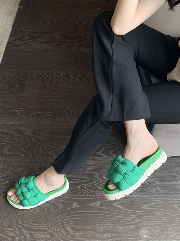 Chaussures Chaussures femme | Sandales Plates En Maille À Bout Carré Pour Femmes Vert - VQ46036
