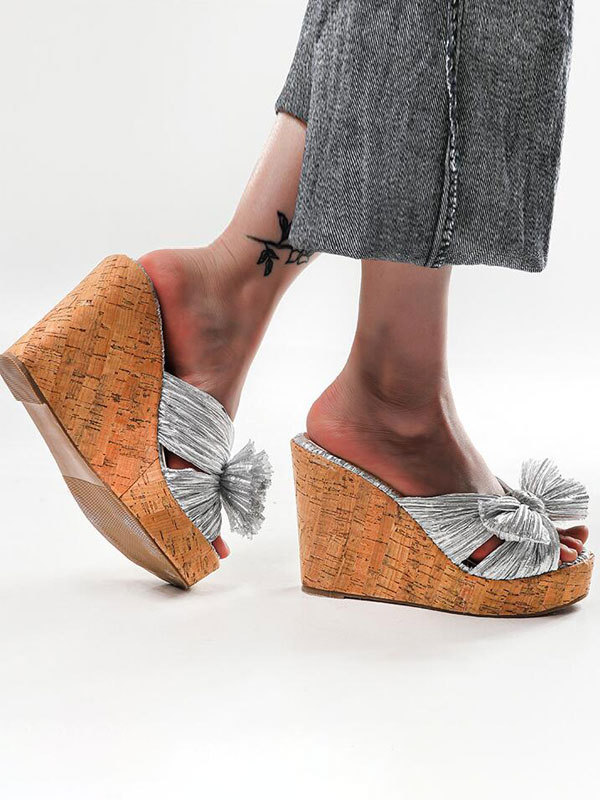 Zapatos de Mujer | Sandalias de cuña de satén con punta abierta para mujer - UB36514