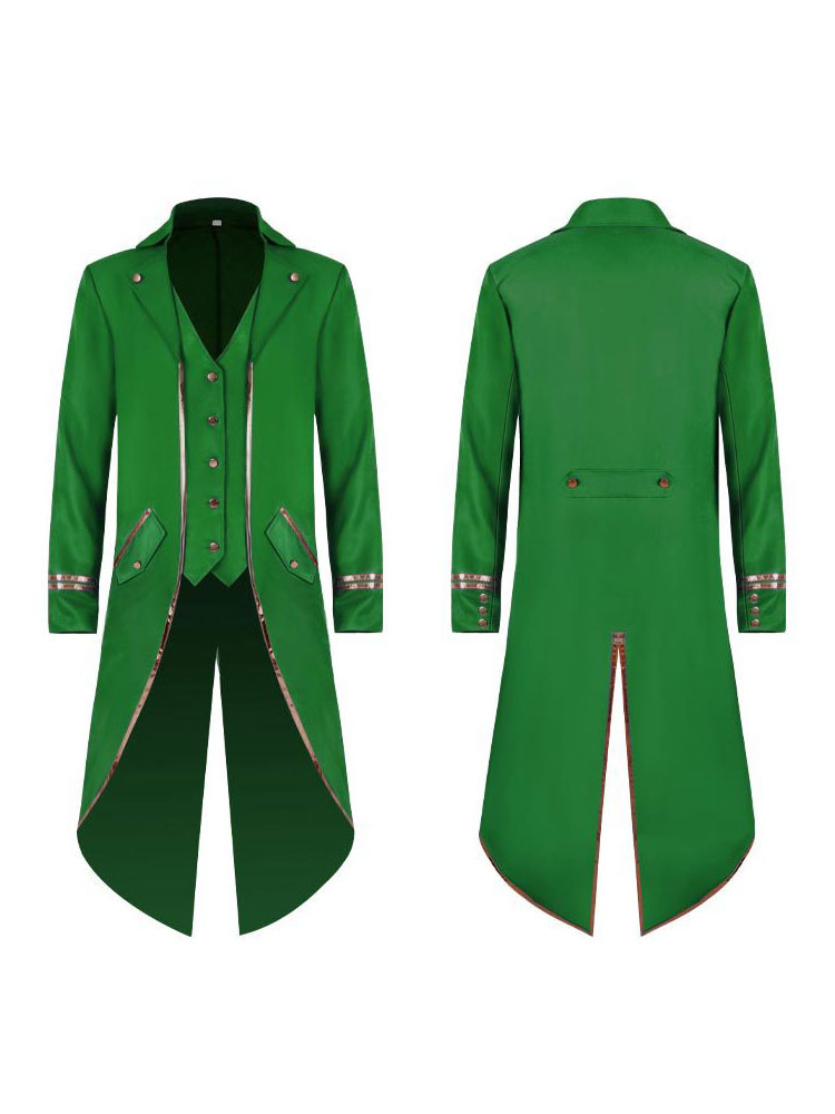 Costumes Costumes | Green Vintage Top Vintage Buttons Long Sleeves Polyester Polyester Fiber Overcoat Retro Costumes For Man - X