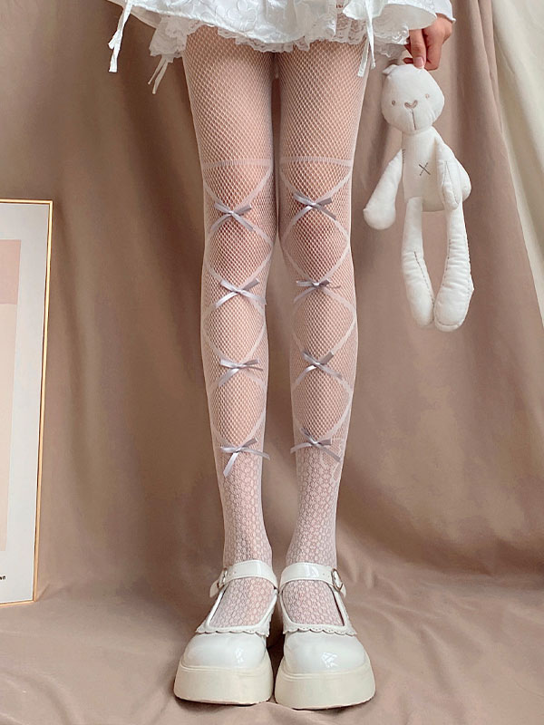 Costumes Lolita | ROCOCO Style Lolita Stocking White Bows Accessory Polyester Lolita Accessories - LS72814