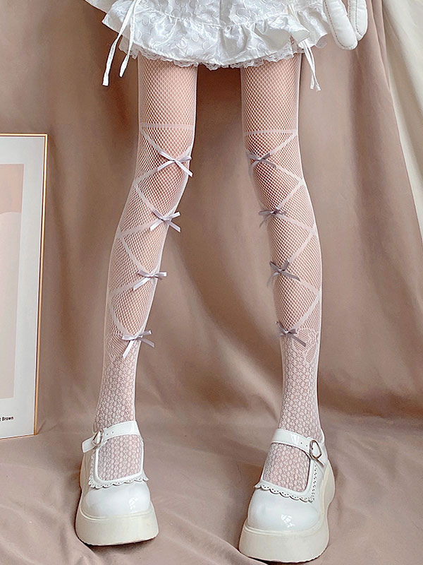 Costumes Lolita | ROCOCO Style Lolita Stocking White Bows Accessory Polyester Lolita Accessories - LS72814