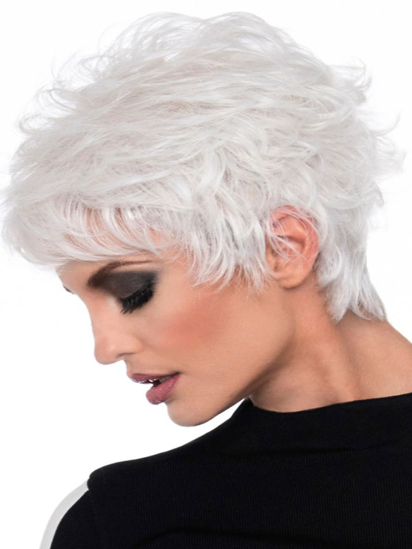 Women's Clothing Accessories | Synthetic Wigs White Curly Heat-resistant Fiber Short Women's Women Short Wig - MU12052