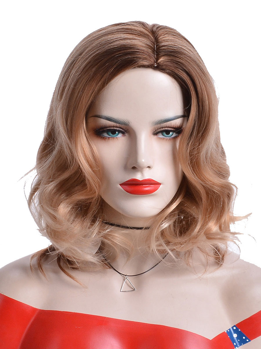 Women's Clothing Accessories | Medium Wigs Synthetic Wigs Women's Wigs Gold Side-swept Bangs Heat-resistant Fiber Medium Woman's