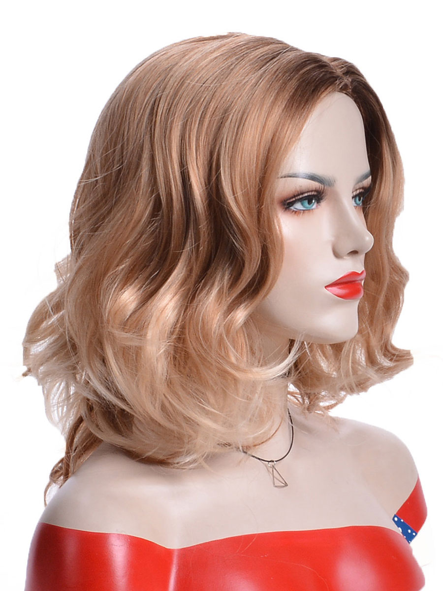 Women's Clothing Accessories | Medium Wigs Synthetic Wigs Women's Wigs Gold Side-swept Bangs Heat-resistant Fiber Medium Woman's