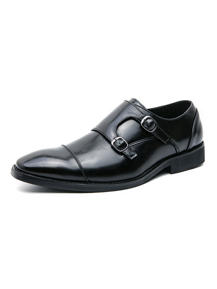 Zapatos de hombre | Zapatos Vestir Hombre Moderno Punta Cuadrada Correa Ajustable Cuero PU - VS18190