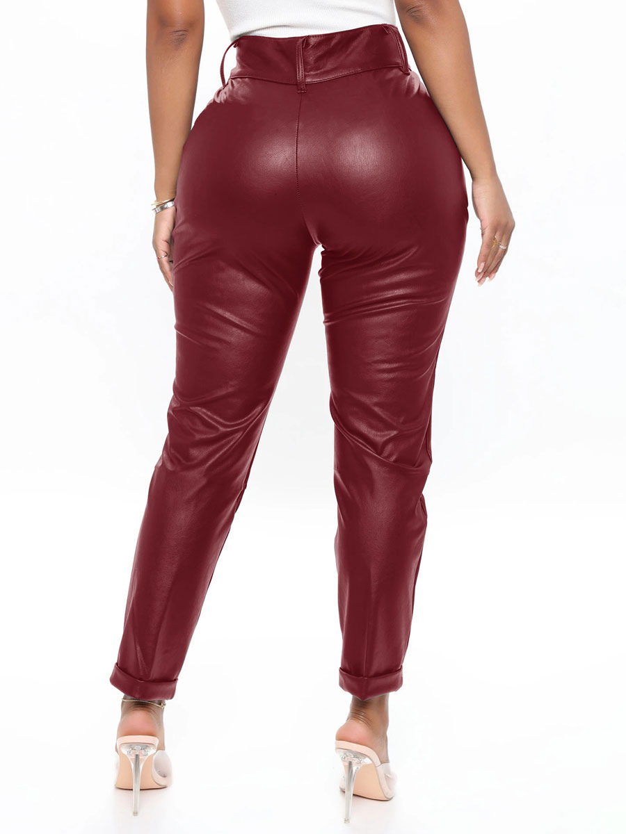 Women's Clothing Women's Bottoms | Pants Blue PU Leather Raised Waist Trousers - FS73533