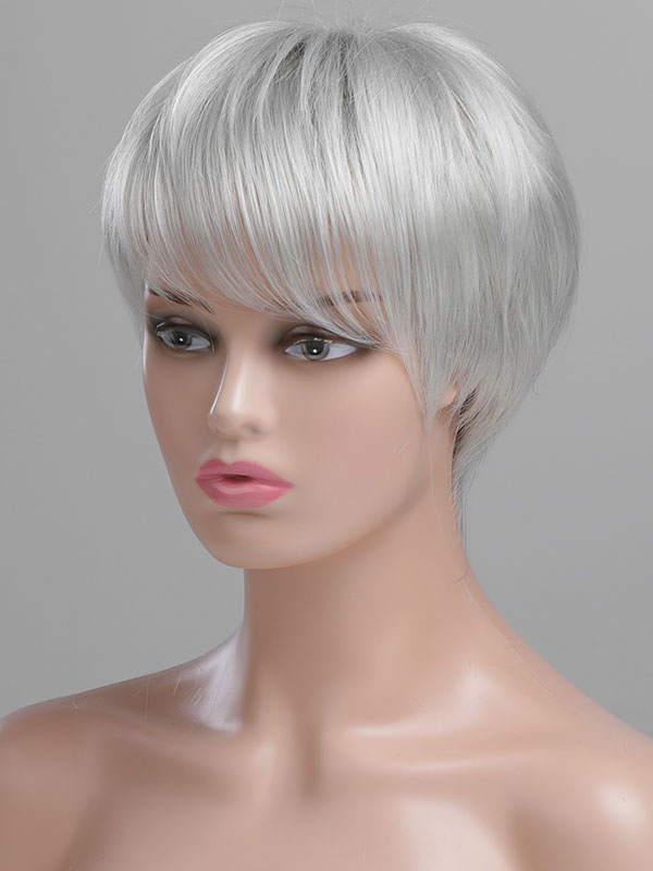 Women's Clothing Accessories | Human Hair Wigs For Women Silver Human Hair Chic Short Human Hair Wigs - GX43919