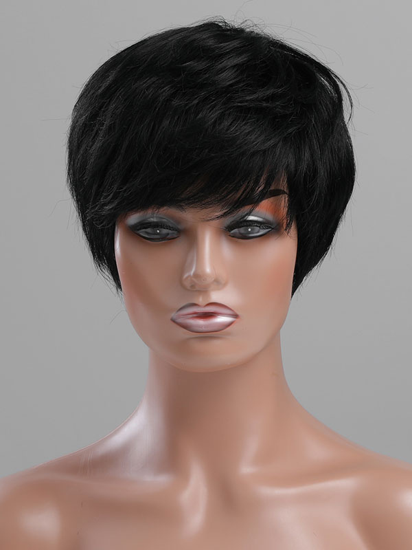 Moda Mujer Accesorios | Pelucas de cabello humano para mujer Pelucas de cabello humano cortas elegantes de cabello humano negro - PZ75399