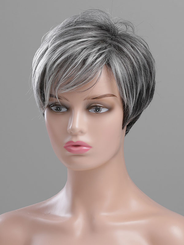 Pelucas de cabello humano para mujer Pelucas cortas elegantes color gris - Milanoo.com