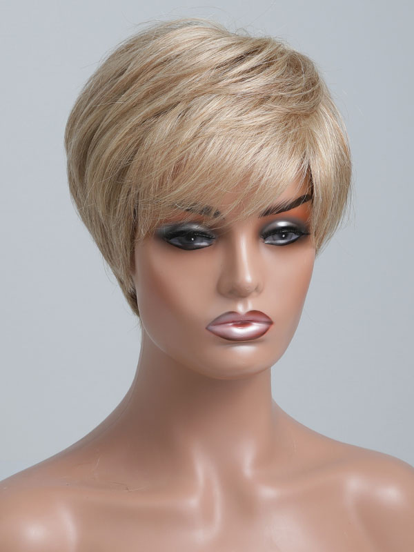 Women's Clothing Accessories | Human Hair Wigs For Woman Gold Rayon Casual Short Human Hair Wigs - GS26900