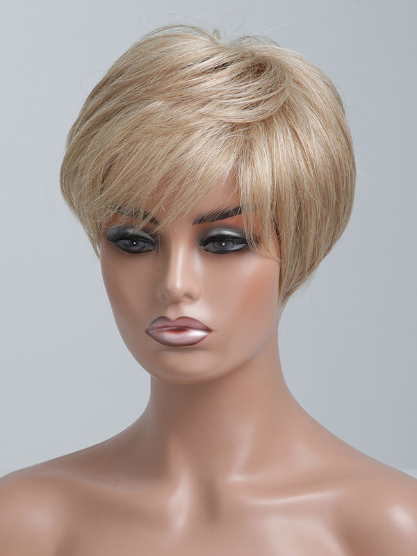 Women's Clothing Accessories | Human Hair Wigs For Woman Gold Rayon Casual Short Human Hair Wigs - GS26900