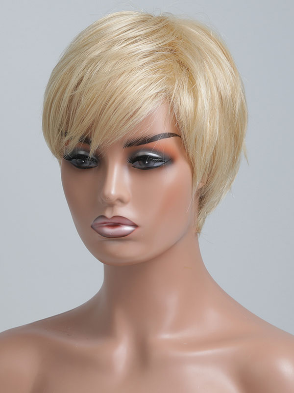 Women's Clothing Accessories | Women Human Hair Wigs Yellow Rayon Chic Short Human Hair Wigs - FZ42094