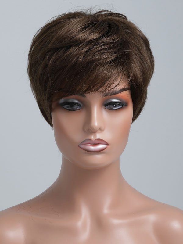 Women's Clothing Accessories | Human Hair Wigs For Women Deep Brown Rayon Chic Short Human Hair Wigs - MP37832