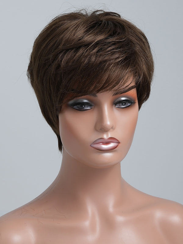 Women's Clothing Accessories | Human Hair Wigs For Women Deep Brown Rayon Chic Short Human Hair Wigs - MP37832