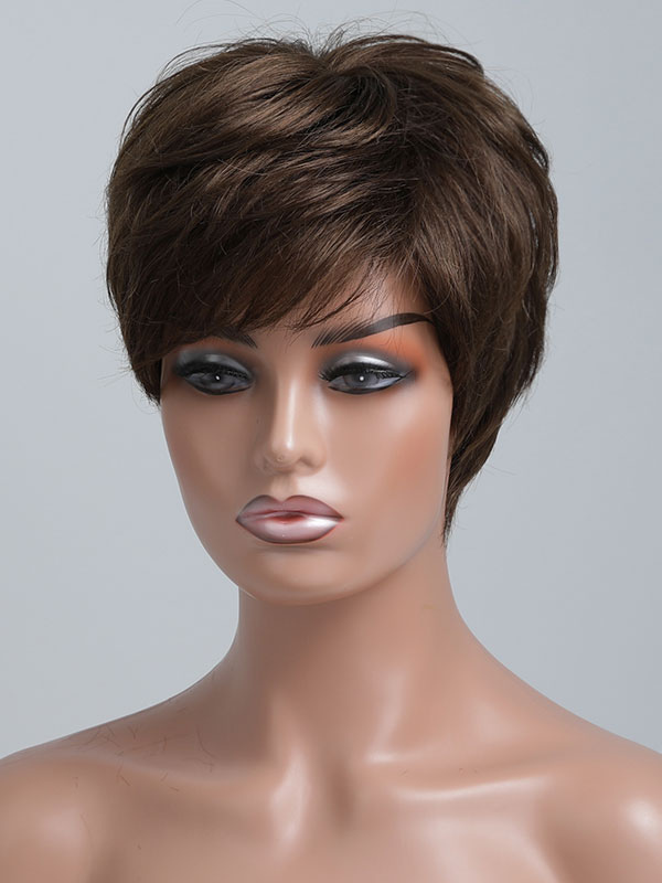 Women's Clothing Accessories | Human Hair Wigs For Women Deep Brown Rayon Chic Short Human Hair Wigs - MP37832