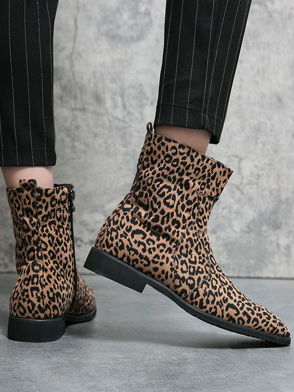 Shoes Men's Shoes | Boots For Men Fabulous Leopard Print PU Leather Round Toe - GC80882