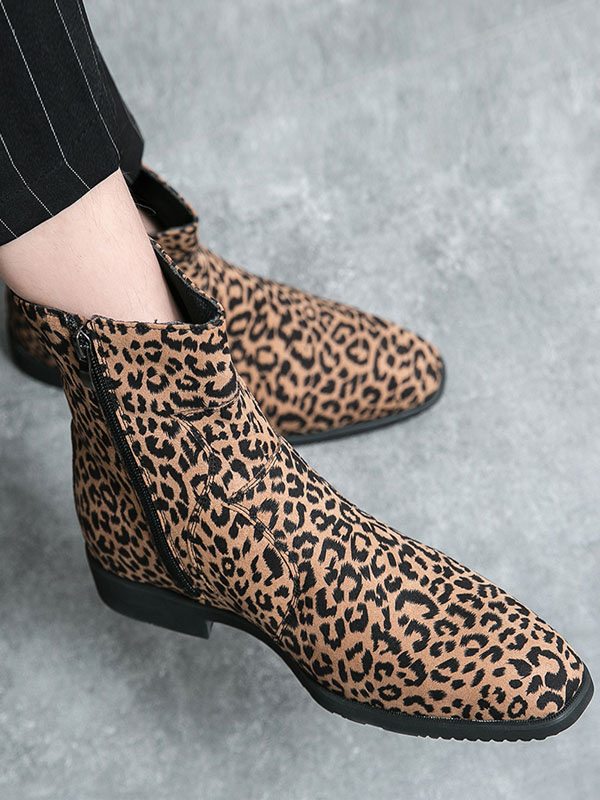 Shoes Men's Shoes | Boots For Men Fabulous Leopard Print PU Leather Round Toe - GC80882