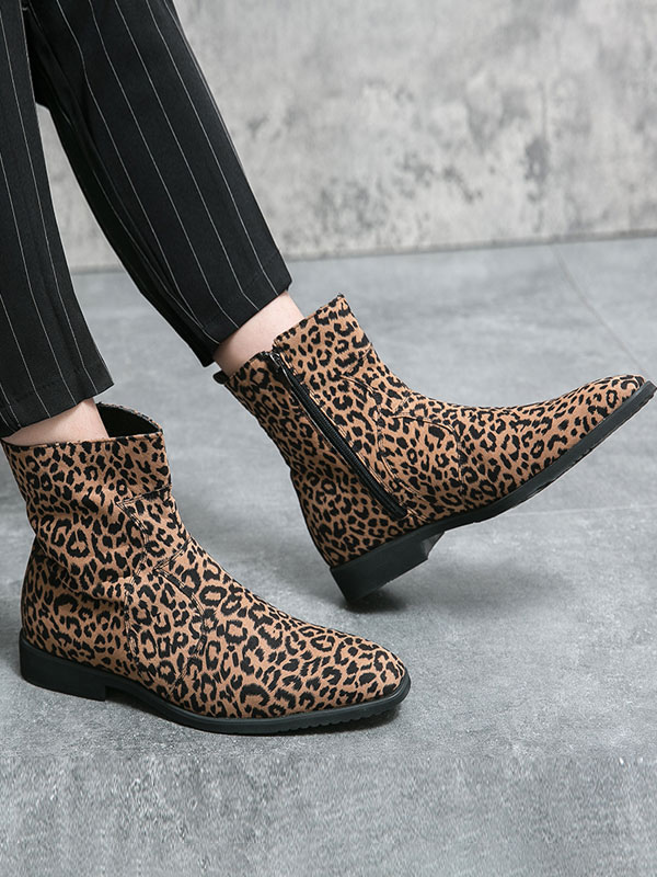 Shoes Men's Shoes | Boots For Men Fabulous Leopard Print PU Leather Round Toe - GC80882