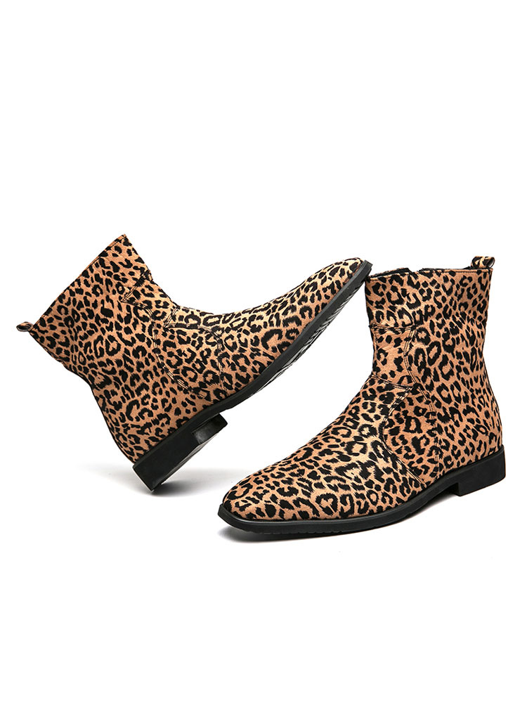 Shoes Men's Shoes | Boots For Men Fabulous Leopard Print PU Leather Round Toe - GC80882