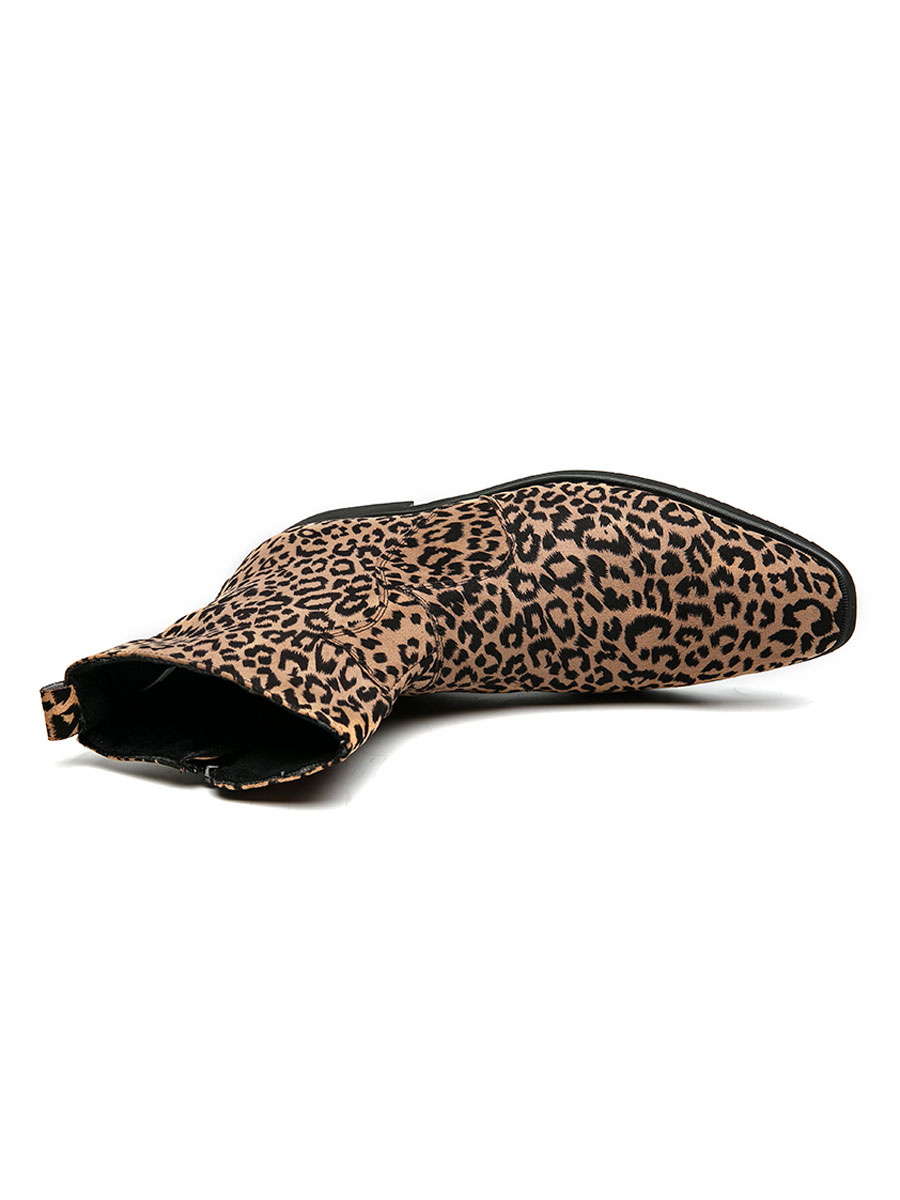 Shoes Men's Shoes | Boots For Men Fabulous Leopard Print PU Leather Round Toe - GC80882