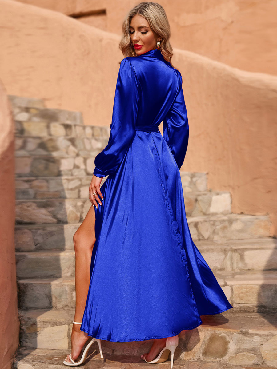 Women's Clothing Dresses | Maxi Dress V-Neck Long Sleeves Polyester Sexy Sash Floor Length Dress - JC59177