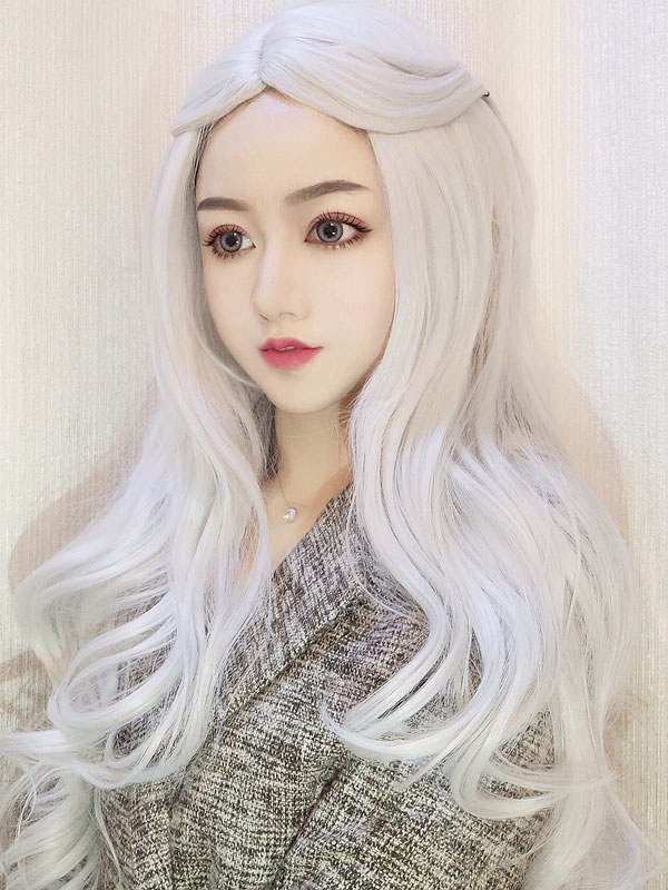 Costumes Lolita | Harajuku Fashion Lolita Wig Long Heat-resistant Fiber White Lolita Accessories - MQ02922