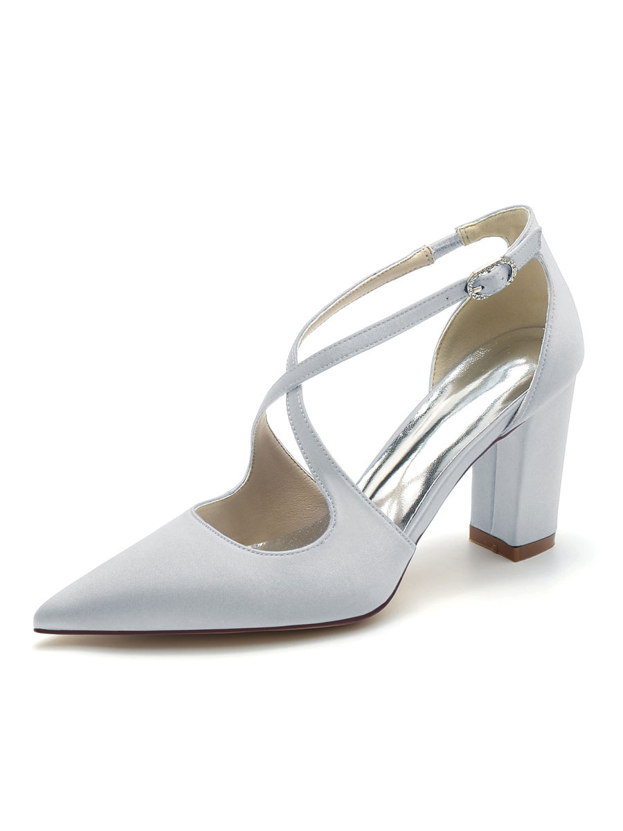 Shoes Occasion Shoes | Women's Bridal Shoes Satin Pointed Toe Chunky Heel Bridal Shoes - ZL21920