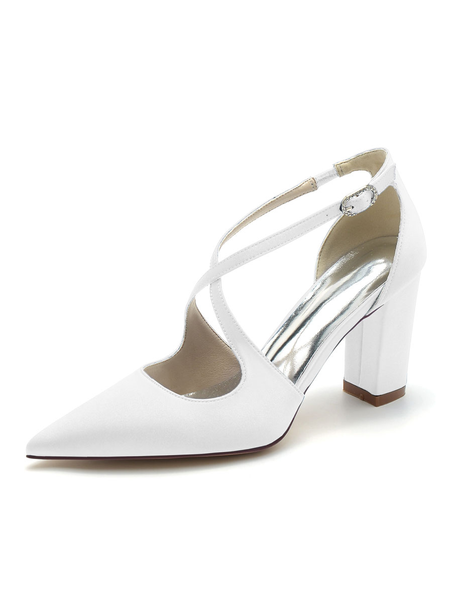 Shoes Occasion Shoes | Women's Bridal Shoes Satin Pointed Toe Chunky Heel Bridal Shoes - ZL21920