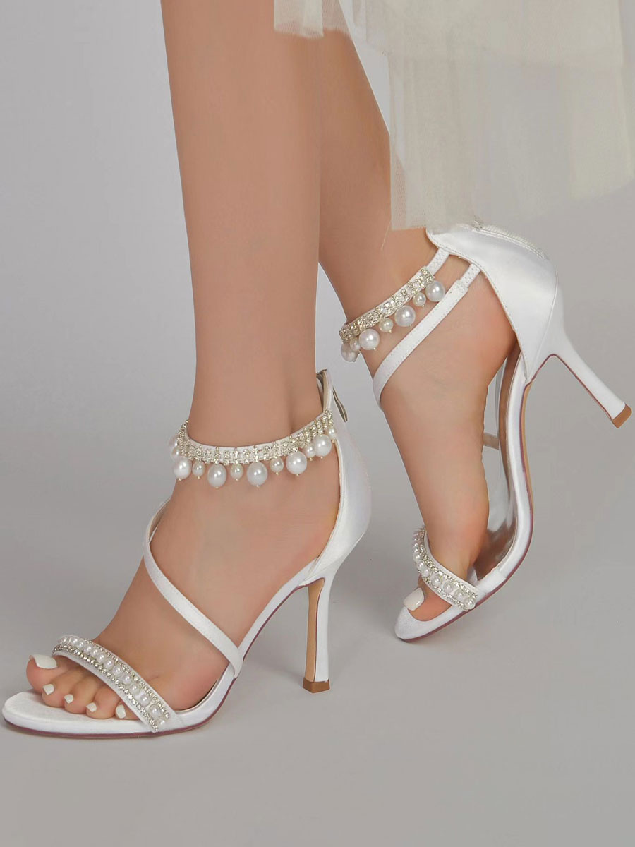 Shoes Occasion Shoes | Women's Wedding Shoes Rhinestones Satin Open Toe Stiletto Heel Bridal Shoes - NN27156