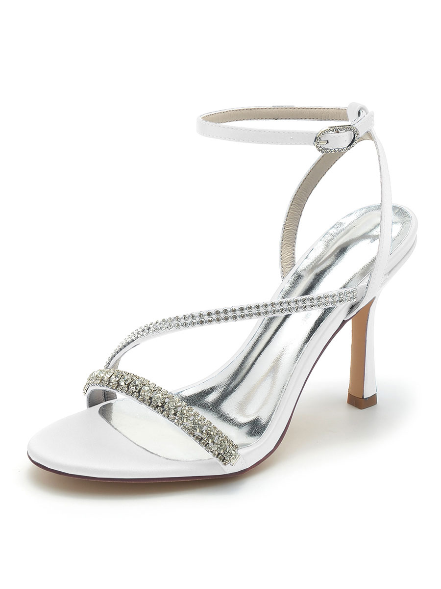 Women's Wedding Shoes Rhinestones Satin Open Toe Stiletto Heel Bridal ...