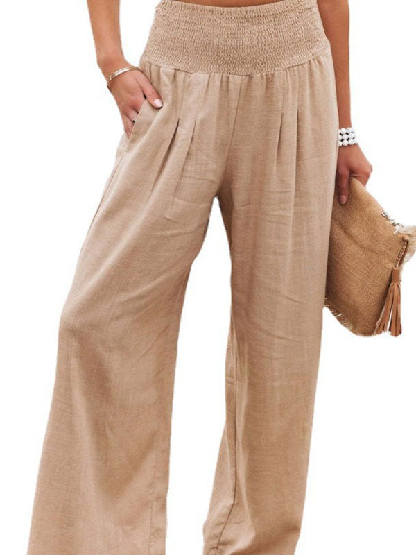 Moda Mujer Mujeres Botones | Pantalón de lino morado con cintura elevada - CS60919