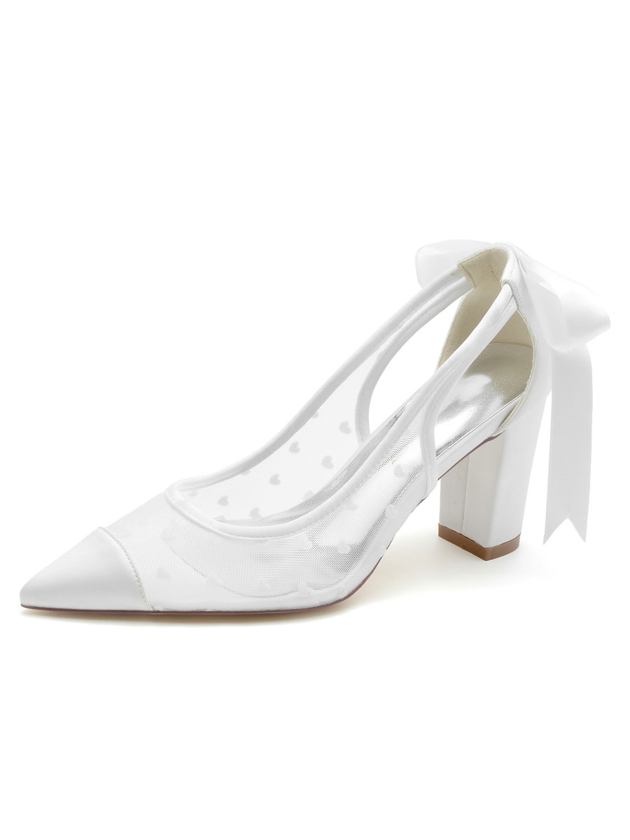 Shoes Occasion Shoes | Women's Bridal Shoes Embroidered Mesh Pointed Toe Chunky Heel Bridal Shoes - NC72424