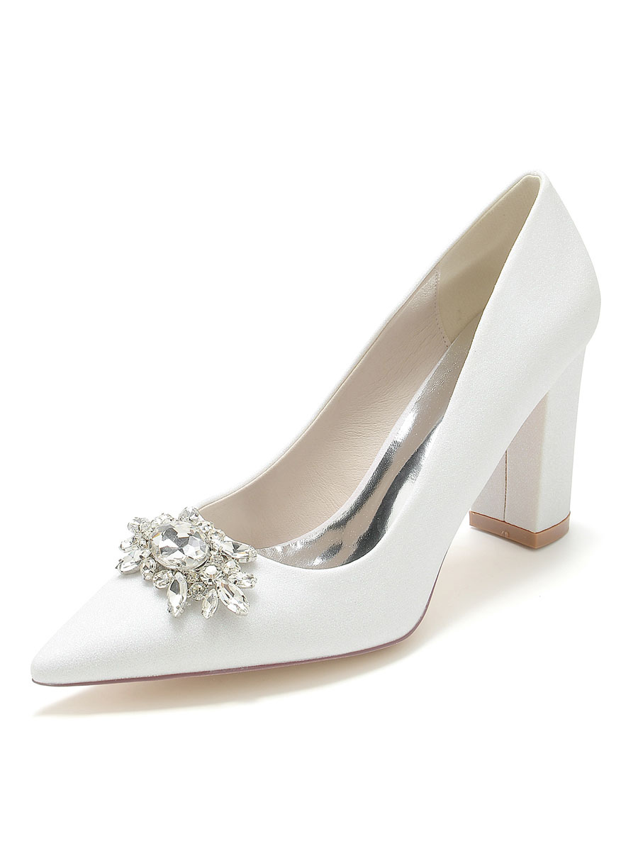 Shoes Occasion Shoes | Women's Wedding Shoes Rhinestones Sequined Cloth Pointed Toe Chunky Heel Bridal Shoes - LC14377