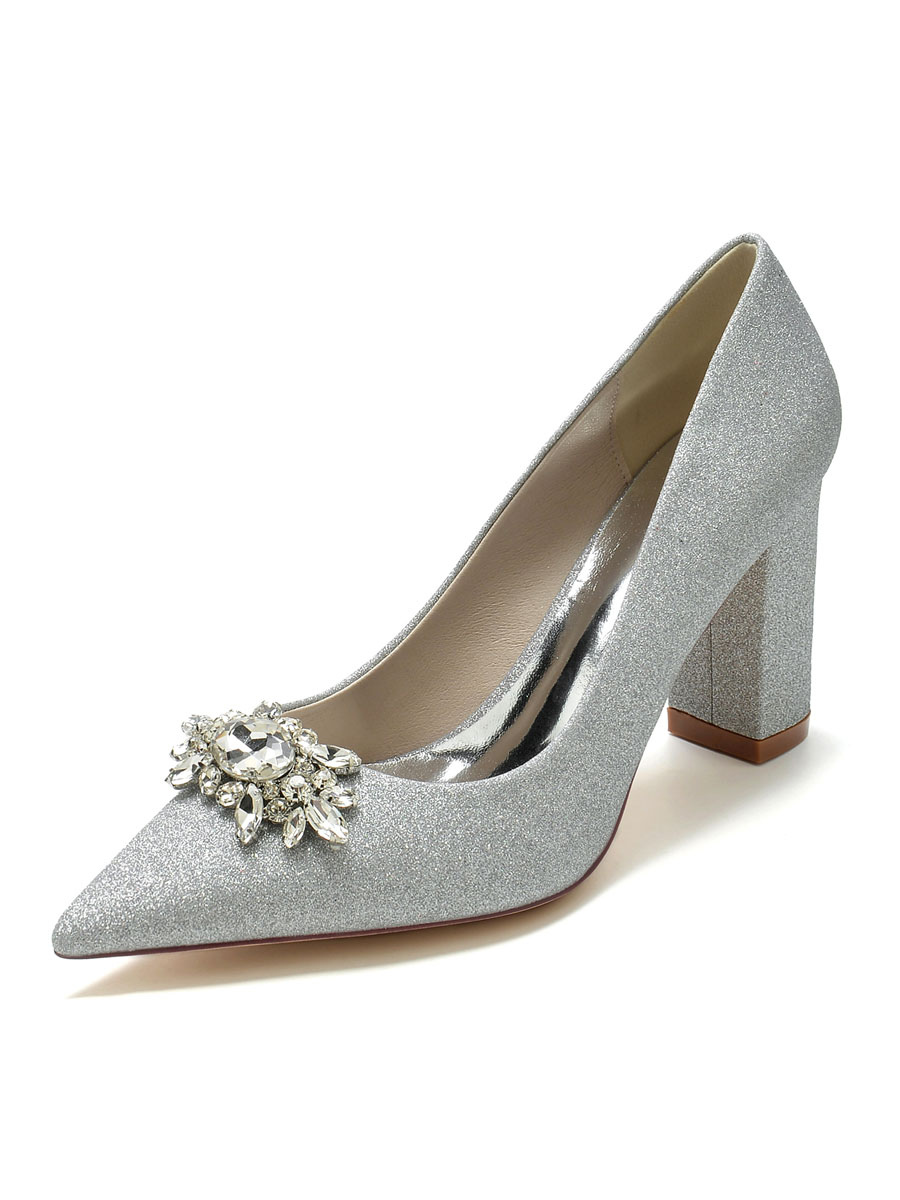 Shoes Occasion Shoes | Women's Wedding Shoes Rhinestones Sequined Cloth Pointed Toe Chunky Heel Bridal Shoes - LC14377