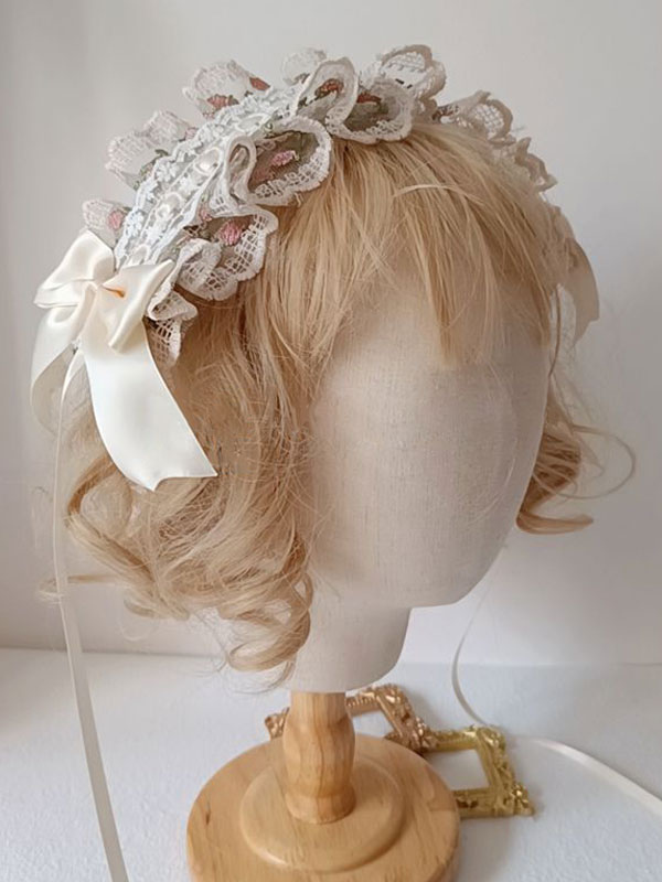 Costumes Lolita | Sweet Lolita Accessories Ecru White Lace Bows Headwear Polyester Miscellaneous - LR62782