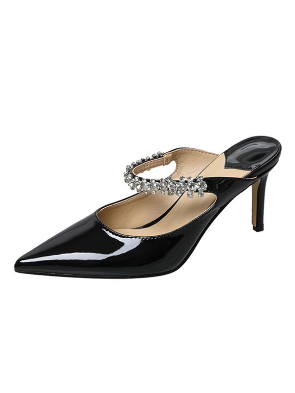 Chaussures Chaussures femme | Mules à talons pour femmes Strass Cuir verni Bout pointu Mules Talon aiguille - LF73972