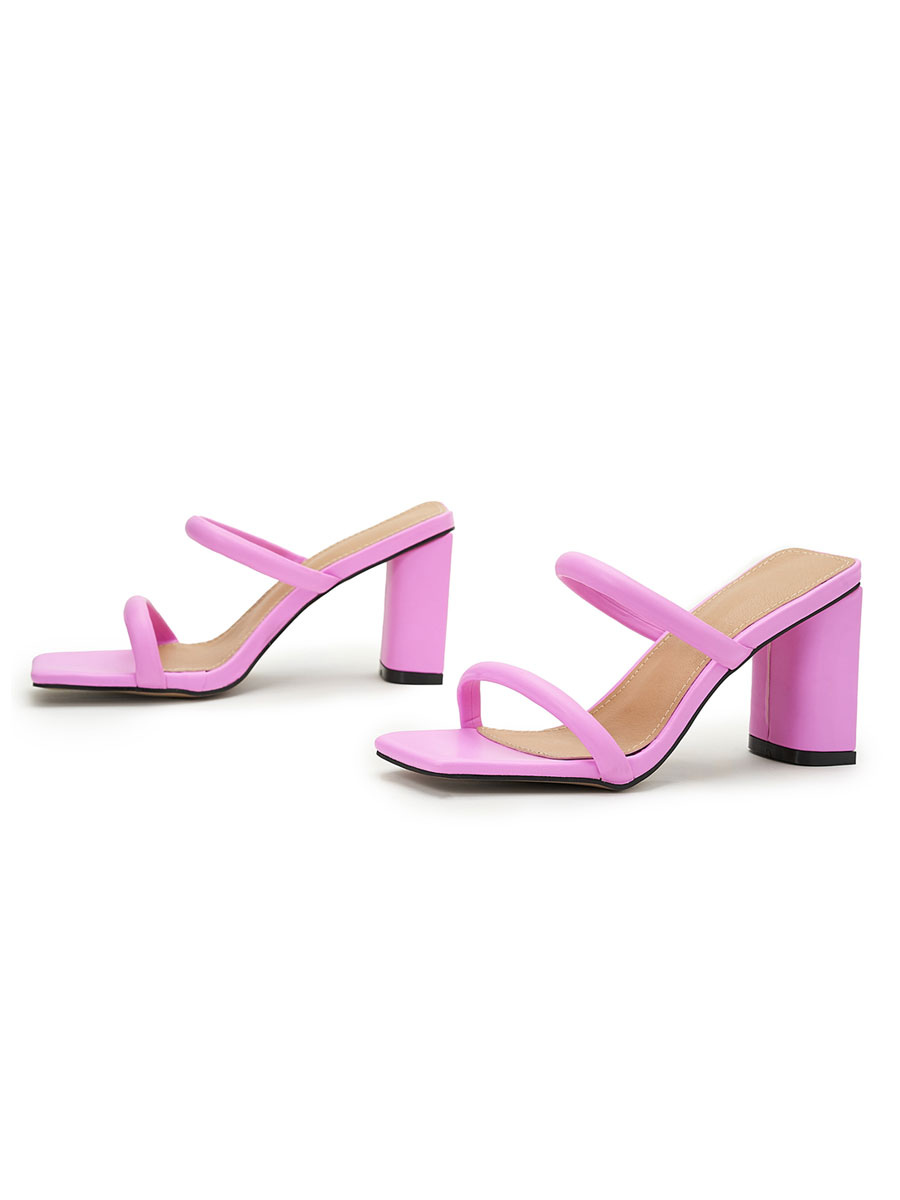 Chaussures Chaussures femme | Mules à talons pour femmes en cuir PU à bout carré Mules à talons épais - IC77707