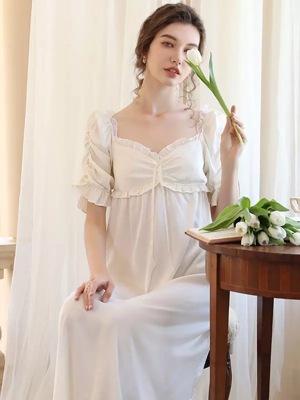 White Retro Empire Waist Dress Bridgerton Costumes Women Marie Antoinette  Costume Polyester Shift Dress Vintage Vintage Clothing - Lolitashow.com