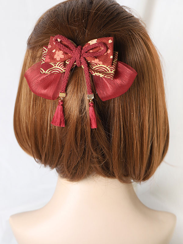 Costumes Lolita | Kimono Lolita Accessories Burgundy Bows Fringe Polyester Headwear Miscellaneous - ZD69961