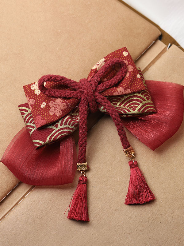 Costumes Lolita | Kimono Lolita Accessories Burgundy Bows Fringe Polyester Headwear Miscellaneous - ZD69961