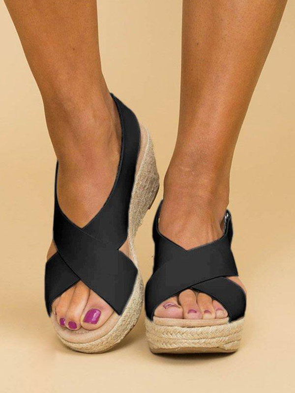 Chaussures Chaussures femme | Sandales Compensées à Talons Femme Bicolores avec Bout Ouvert - MO64008
