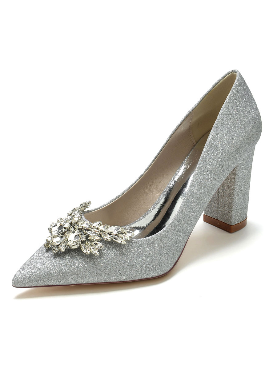 Women's Wedding Shoes Pointed Toe Mid Heel Rhinestone Bow Buckle Bridal Shoes main image 0