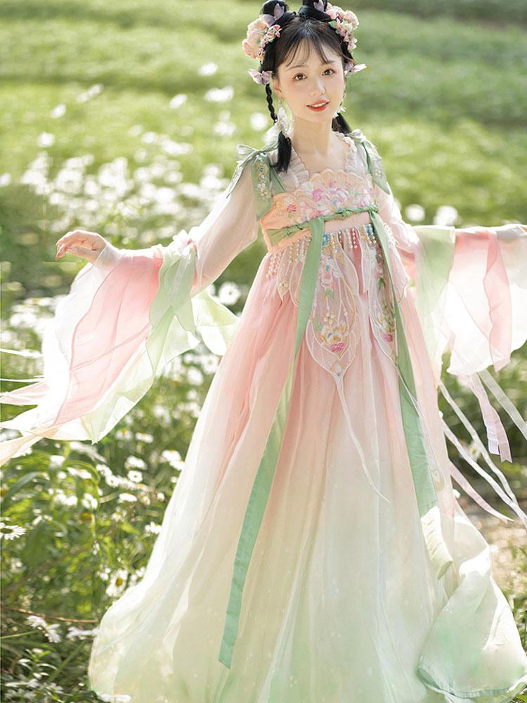 Robe + Veste De Soirée Qi Pao Rose Clair Brodé - Taille S - Neuf Sans étiquettes