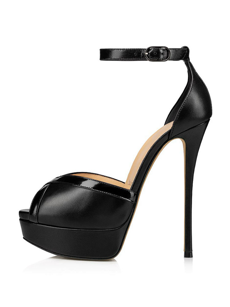 Sandalias de tacón alto Zapatos de fiesta con punta abierta de negro Zapatos de fiesta para mujer - Milanoo.com
