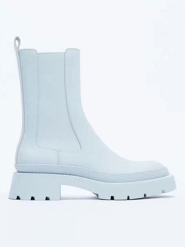 Women's Chelsea Boots PU Leather Round Toe Flat Ankle Boots