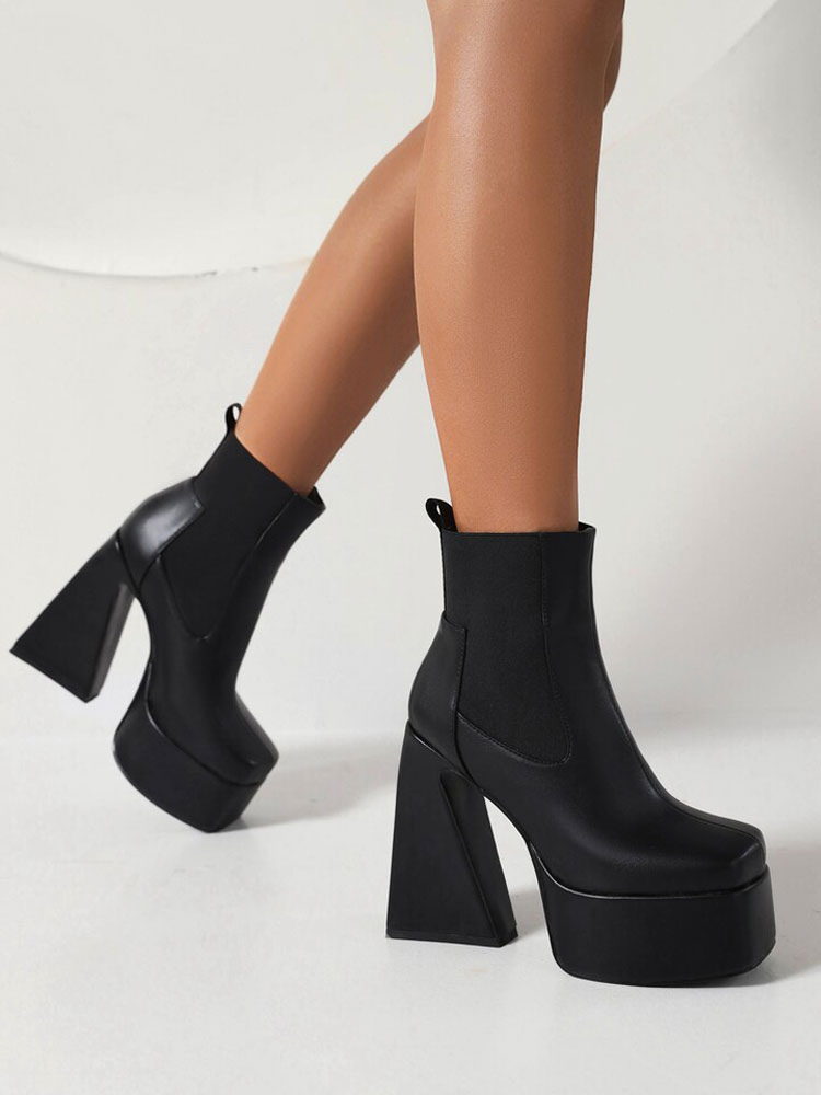 Black Ankle Boots Women Shoes Platform High Heel Booties - Milanoo.com