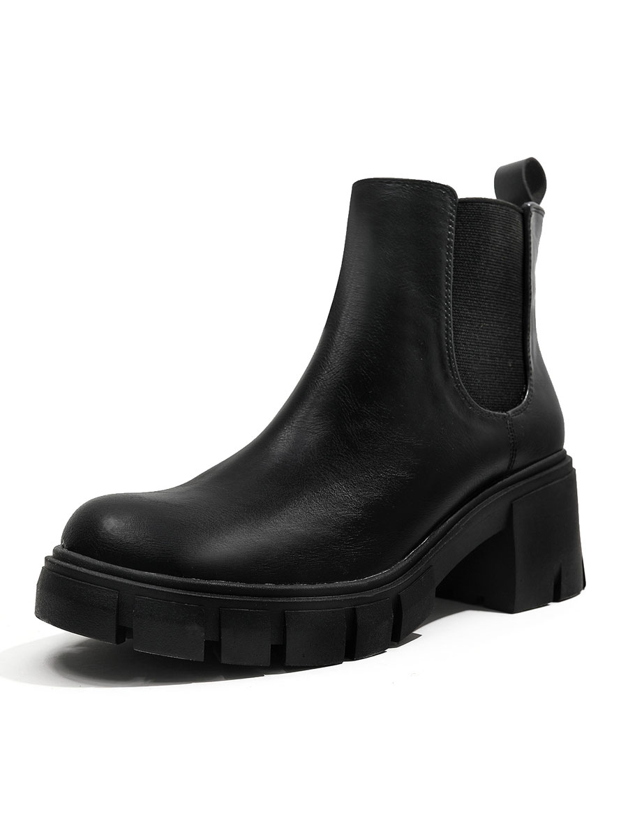 Women's Chelsea Boots Round Toe Chunky Heel Booties