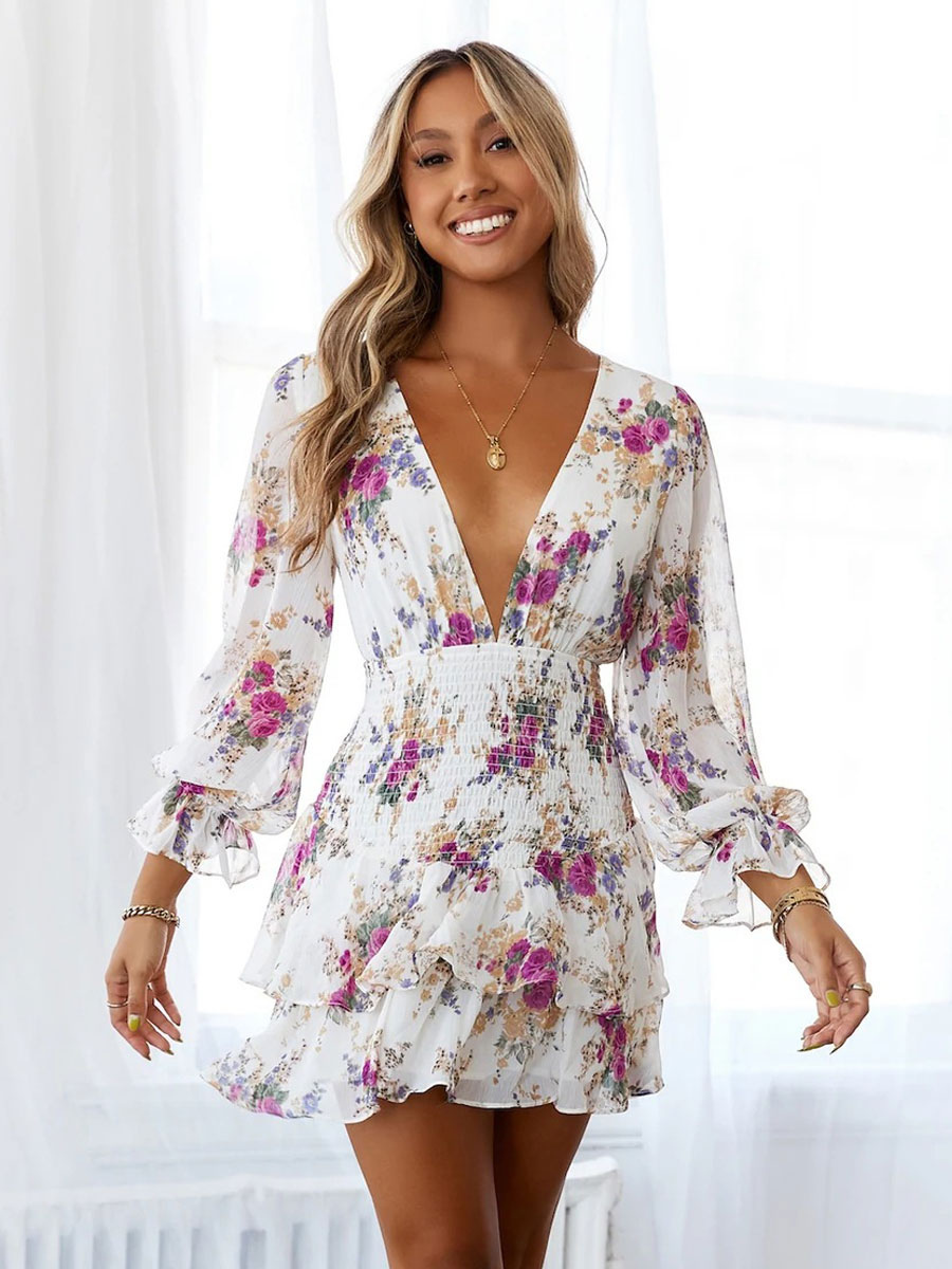 Skater Dresses Floral Print Polyester V 