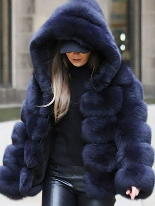 Mink Fur Coat Jacket Short Faux Fur Coat Hooded Zip Warm Winter