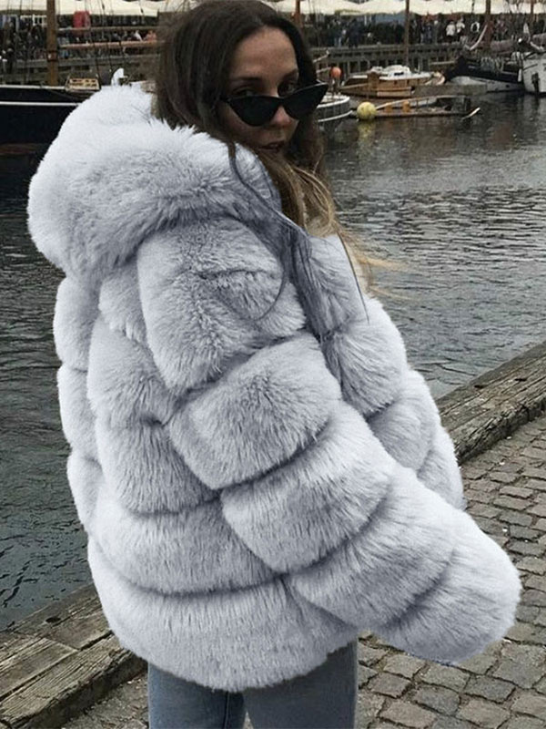 Faux Fur Coat Hooded Warm Winter 2023 Short Plush Outerwear For Women ...